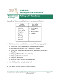 Module 8 Rolling with Resistance Stages of Change Overview and Counseling Strategies