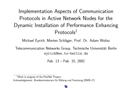 Implementation Aspects of Communication Protocols in Active Network Nodes for the