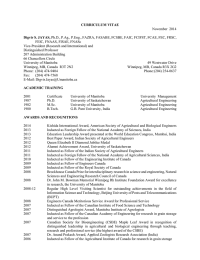 CURRICULUM VITAE Digvir S. JAYAS, November  2014 FEIC, FNAAS, FISAE, FNASc