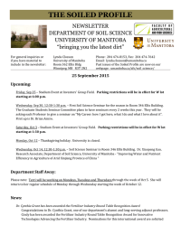 THE SOILED PROFILE NEWSLETTER DEPARTMENT OF SOIL SCIENCE UNIVERSITY OF MANITOBA