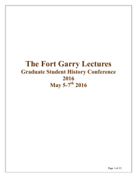 The Fort Garry Lectures Graduate Student History Conference 2016 May 5-7