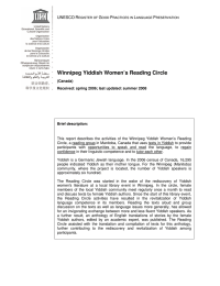 Winnipeg Yiddish Women’s Reading Circle UNESCO R G