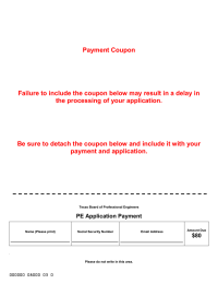 Payment Coupon the processing of your application.