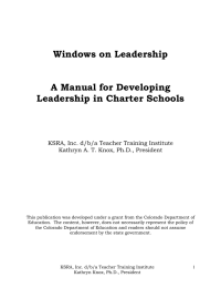 Windows on Leadership A Manual for Developing Leadership in Charter Schools