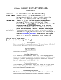 GEOL 2520   IGNEOUS AND METAMORPHIC PETROLOGY Instructor: Where &amp; when: