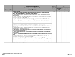 Colorado Acadamic Standards Summative Assessment Framework Reporting Category Science High School