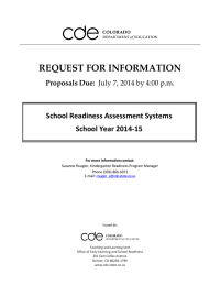 REQUEST FOR INFORMATION School Readiness Assessment Systems School Year 2014-15