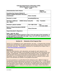 Colorado Department of Education (CDE) Gifted Education Program Plan 2012 &ndash; 2016