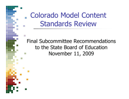 Colorado Model Content Standards Review Final Subcommittee Recommendations