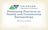 Promising Practices in Family and Community Partnerships ESEA Virtual Academy
