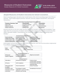 Measures of Student Outcomes  Sample Measures of Student Outcomes for School Counselors
