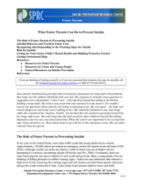 What Foster Parents Can Do to Prevent Suicide Foster Parents
