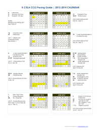 K-2 ELA CCLS Pacing Guide | 2013-2014 CALENDAR  SEPTEMBER 2013 FEBRUARY 2014