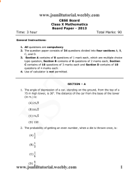 www.jsuniltutorial.weebly.com CBSE Board Class X Mathematics Board Paper - 2013