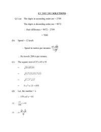 SOLUTIONS Q.1.(a)  The digits in ascending order are = 2789