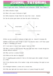 Class 8 light and vision: Reflection and refraction CBSE Test...