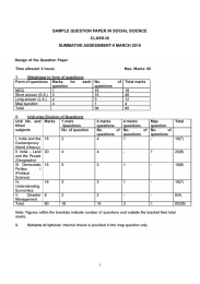 SAMPLE QUESTION PAPER IN SOCIAL SCIENCE CLASS-IX SUMMATIVE ASSESSMENT-II MARCH 2010