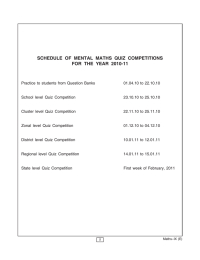 SCHEDULE OF MENTAL MATHS QUIZ COMPETITIONS FOR THE YEAR 2010-11