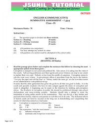 0K2TQE9 ENGLISH (COMMUNICATIVE) SUMMATIVE ASSESSMENT – I (2013) Class –IX