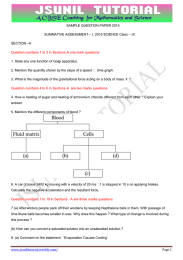 SAMPLE QUESTION PAPER 2015 – I, 2015 SCIENCE Class – IX