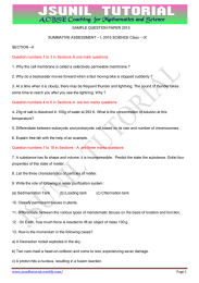 SAMPLE QUESTION PAPER 2015 – I, 2015 SCIENCE Class – IX