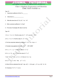 Class 8 Algebraic Expressions and Identities CBSE TEST PAPER -01