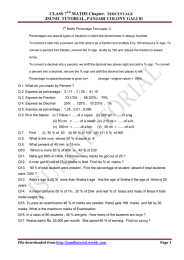 CLASS 7 MATHS Chapter. JSUNIL TUTORIAL, PANJABI COLONY GALI 01 PERCENTAGE