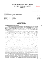 ENGLISH COMMUNICATIVE SUMMATIVE ASSESSMENT – I, 2012  Class - X