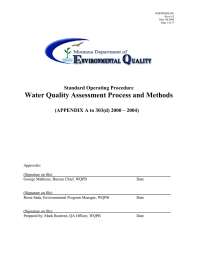 Water Quality Assessment Process and Methods Standard Operating Procedure