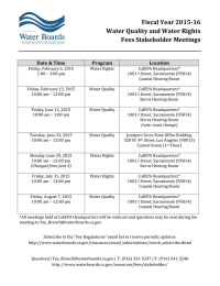 Fiscal	Year	2015‐16 Water	Quality	and	Water	Rights Fees	Stakeholder	Meetings