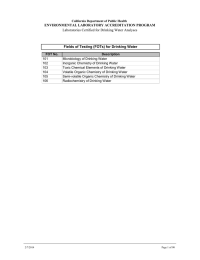 ENVIRONMENTAL LABORATORY ACCREDITATION PROGRAM Fields of Testing (FOTs) for Drinking Water