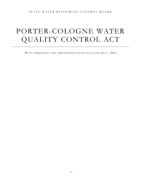 PORTER-COLOGNE WATER QUALITY CONTROL ACT W A