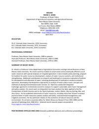 RESUME FRANK A. WARD Professor of Water Policy Department of Agricultural Economics and Agricultural Business