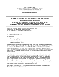 DIVISION OF WATER RIGHTS  WRO ORDER 2004-0037-DWR PETITION FOR TEMPORARY CHANGE