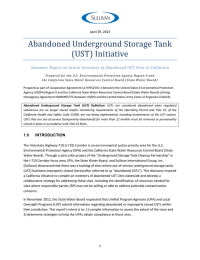 Abandoned&nbsp;Underground&nbsp;Storage&nbsp;Tank&nbsp; (UST)&nbsp;Initiative&nbsp; Summary&nbsp;Report&nbsp;on&nbsp;Initial&nbsp;Inventory&nbsp;of&nbsp;Abandoned&nbsp;UST&nbsp;Sites&nbsp;in&nbsp;California&nbsp; &nbsp;