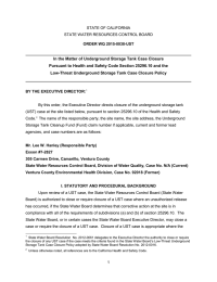 In the Matter of Underground Storage Tank Case Closure