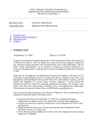 WEST VIRGINIA DIVISION OF HIGHWAYS ADMINISTRATIVE OPERATING PROCEDURES SECTION II, CHAPTER 11