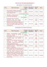 DETAILS OF THE RESEARCH PROJECTS  DEPARTMENT OF BIOCHEMISTRY Funding