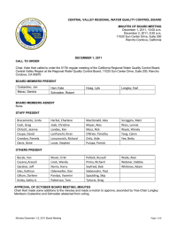 CENTRAL VALLEY REGIONAL WATER QUALITY CONTROL BOARD  MINUTES OF BOARD MEETING