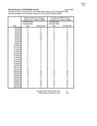 Monthly Report on CCWD-BBID Transfer August 2015 Average Daily Release Rate