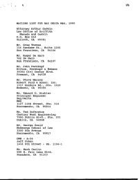 MAILING LIST FOR BAY  DELTA MAY,  1995