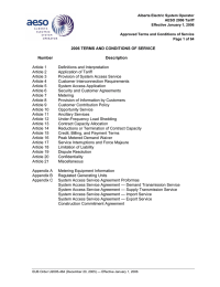 Alberta Electric System Operator AESO 2006 Tariff Effective January 1, 2006