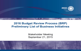 2016 Budget Review Process (BRP) Preliminary List of Business Initiatives  Stakeholder Meeting
