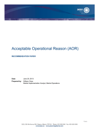 Acceptable Operational Reason (AOR)  RECOMMENDATION PAPER Date: