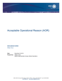 Acceptable Operational Reason (AOR)  DISCUSSION PAPER William Chow