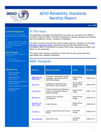 AESO Reliability Standards Monthly Report In This Issue