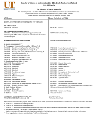 Bachelor of Science in Mathematics (8th - 12th Grade Teacher... 2014 - 2015 Catalog The University of Texas at Brownsville