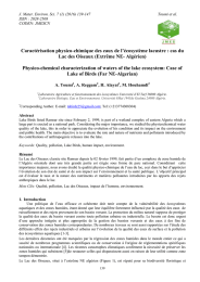 Caractérisation physico-chimique des eaux de l’écosystème lacustre : cas du