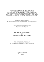 ―INTERNATIONAL RELATIONS,  NATIONAL INTERESTS AND FOREIGN POLICY MAKING IN THE MIDDLE EAST‖