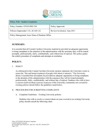 Policy Title:  Student Complaints Policy Approved: Policy Number: STUD-DSO 330